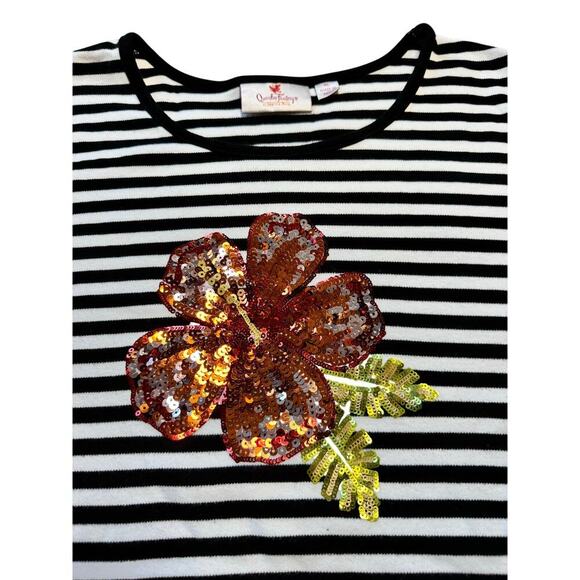 Quacker Factory Sparkly Hibiscus shirt, size Women's XL - Picture 3 of 10